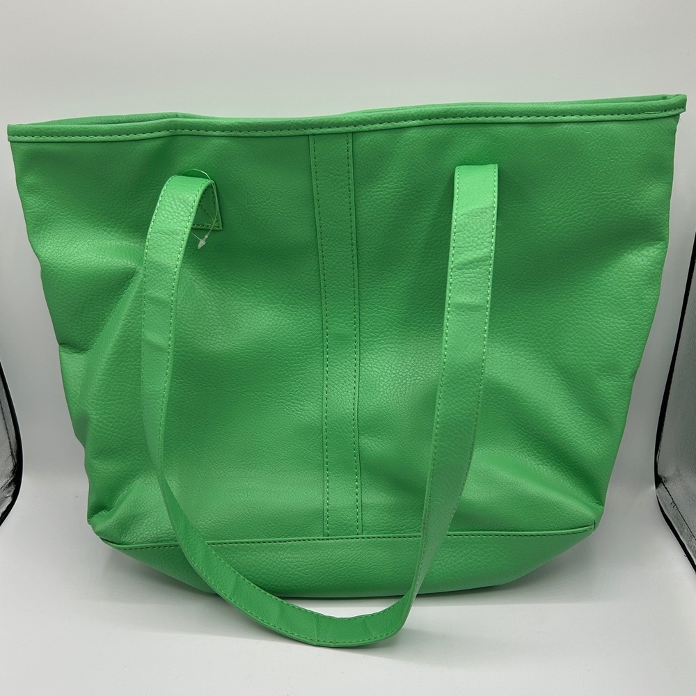 Seafoam Green Faux Leather Textured Lined Tote Bag Double Strap Book Travel NWOT